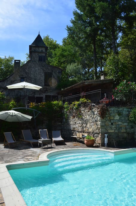 View from the pool to the house.