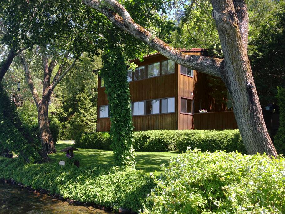 Lush greenery surrounds this secluded property.