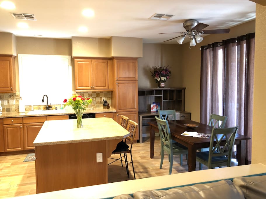 Kitchen, dining area, desk area