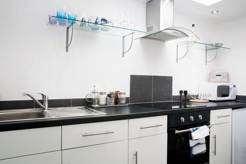 Studio's fully equipped kitchen