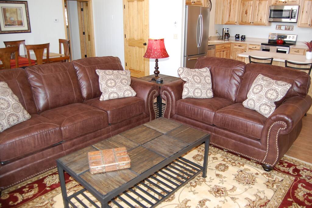 Living area with queen size sleeper sofa.