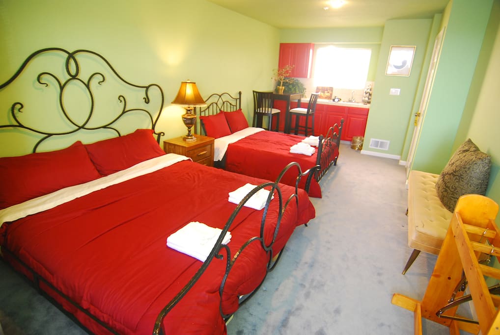 A king and a full sized beds