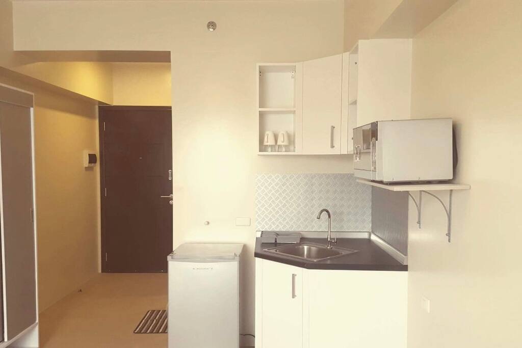 Microwave , dinner wares and a personal ref are available for use