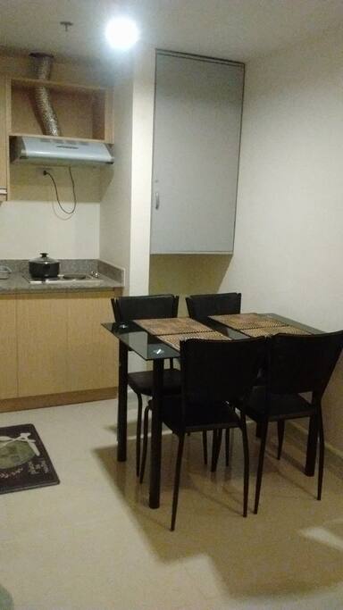 the kitchen and dining table