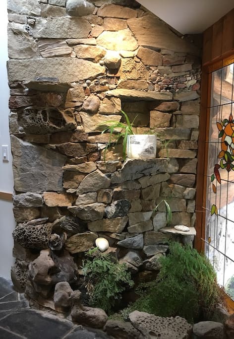 Entry wall with waterfall built by Merv Wilkinson