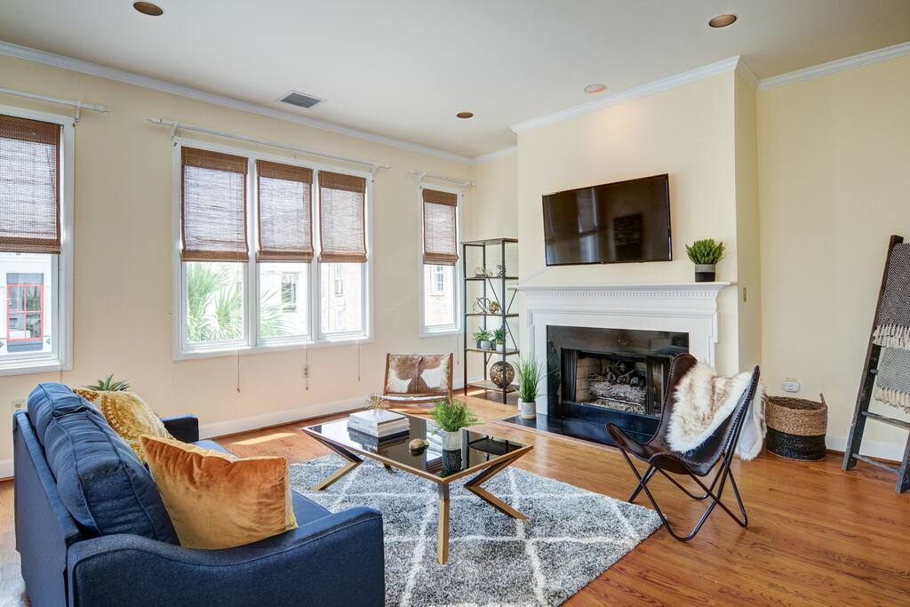 Living room with King Street views! The condo remains quiet especially the bedrooms which are furthest from the street :)