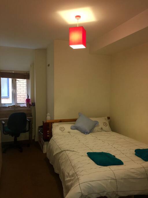 The bed has a new mattress. The room is relaxing and peaceful for a good night's sleep.