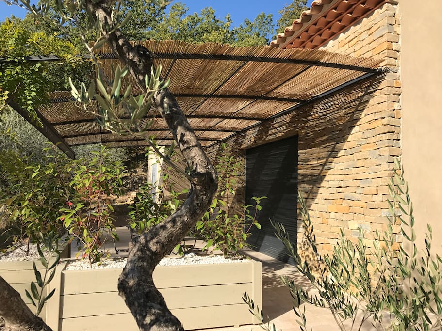 Terrasse sud abritée par une tonnelle