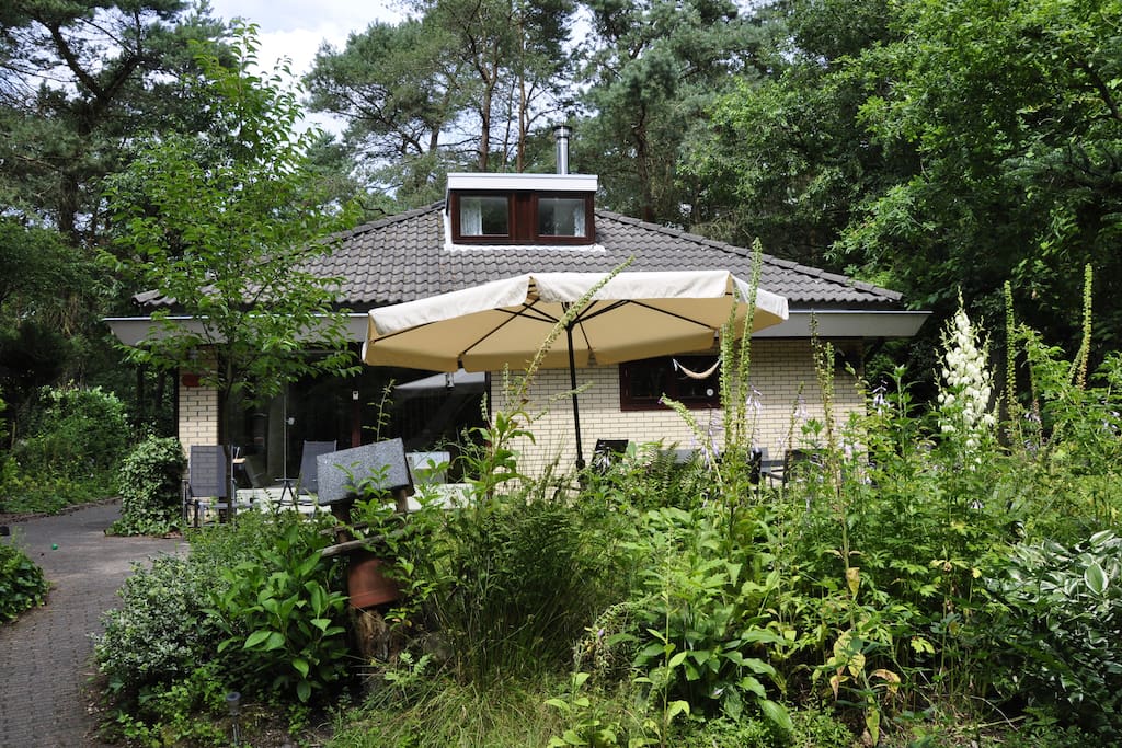 Het vakantiehuis in de zomer met ruim en zonnig terrras.