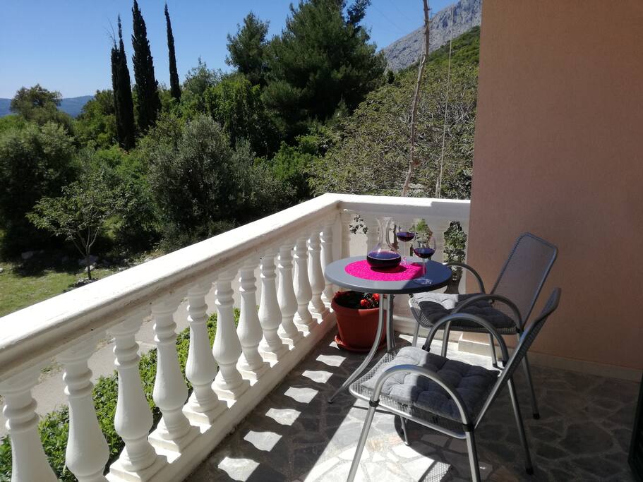 Outside seating area at smaller terrace; overlooking the island Korcula and Mljet