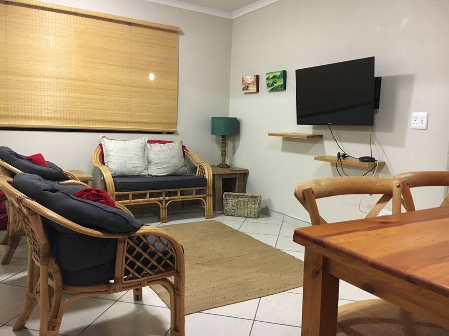 The lounge and dining room are contained in a single space