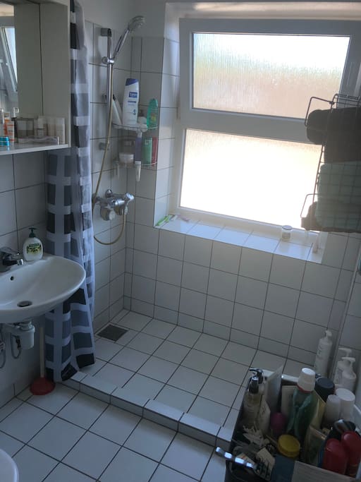 Stort badeværelse med brus