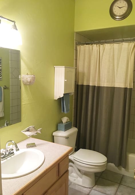 Your own private bath, with tub and shower, next to your bedroom.