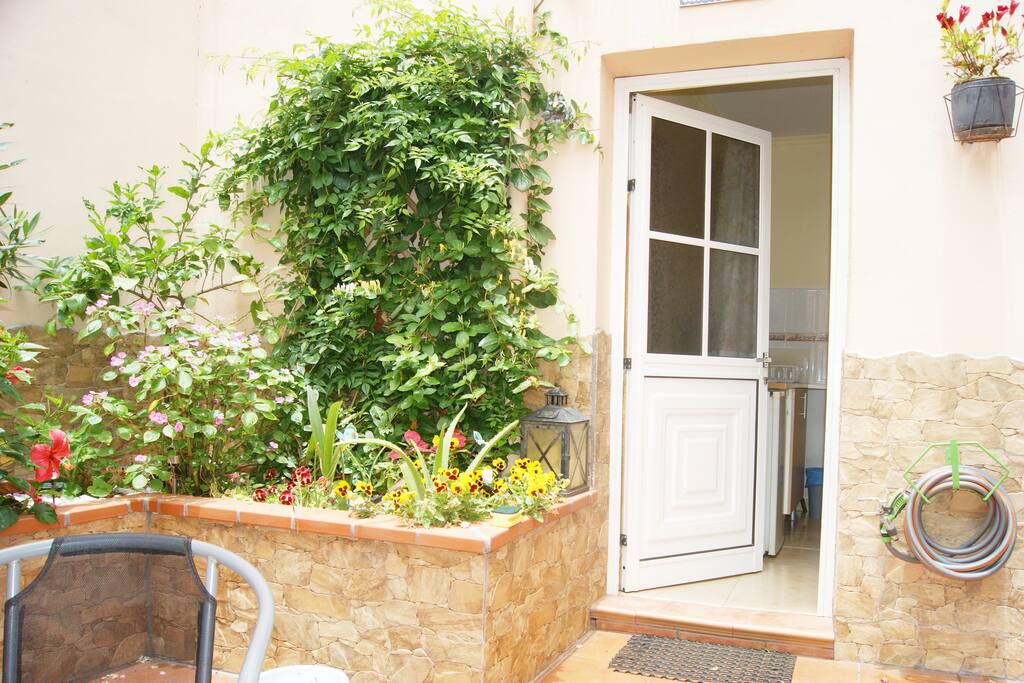 The studio door opens on to a patio.