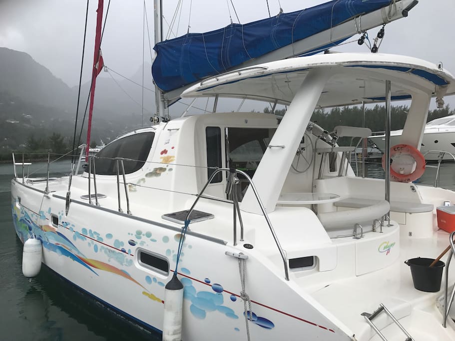This is the left hand side of the boat leading to the deck area where you can lie down to soak up the sun.