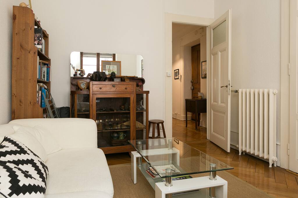 Living room with library