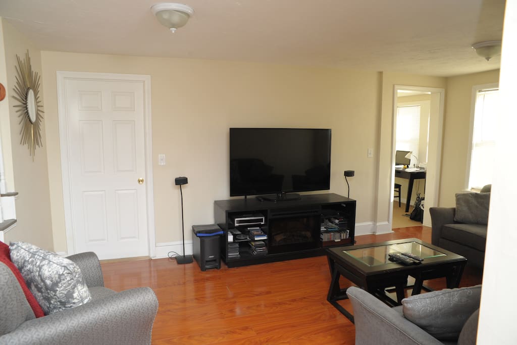 Living room with massive TV