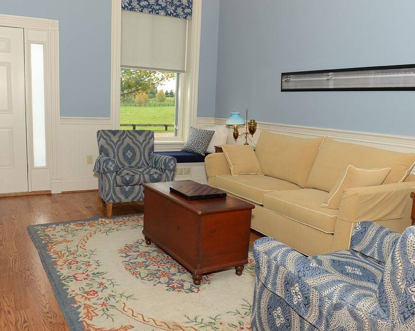Living area, looking out onto field.