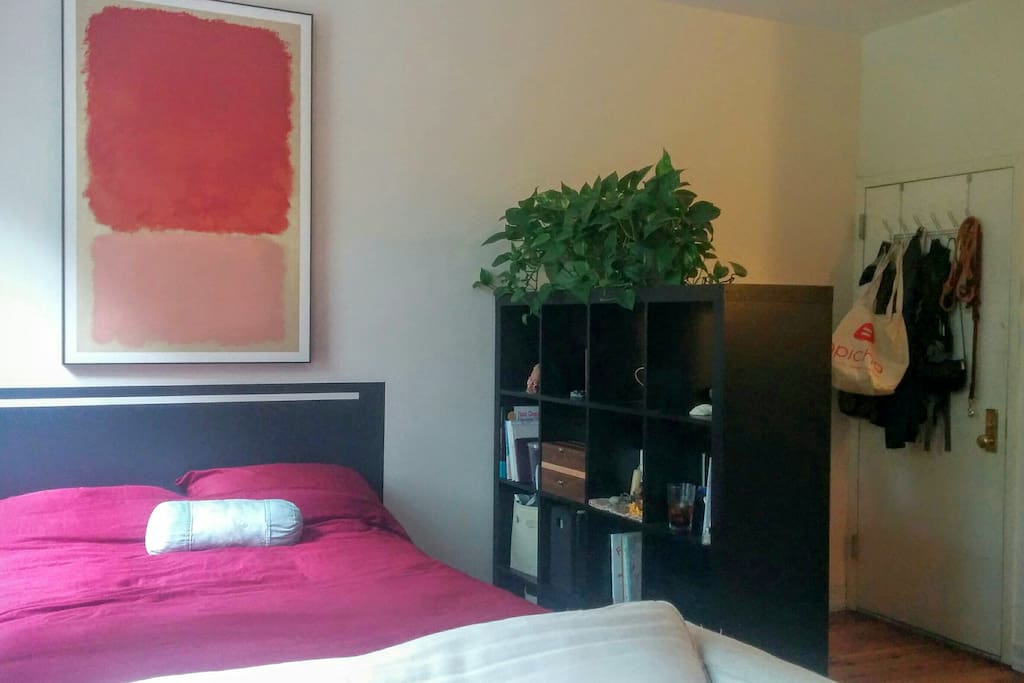 Extremely comfortable plush, full sized bed, good for two.