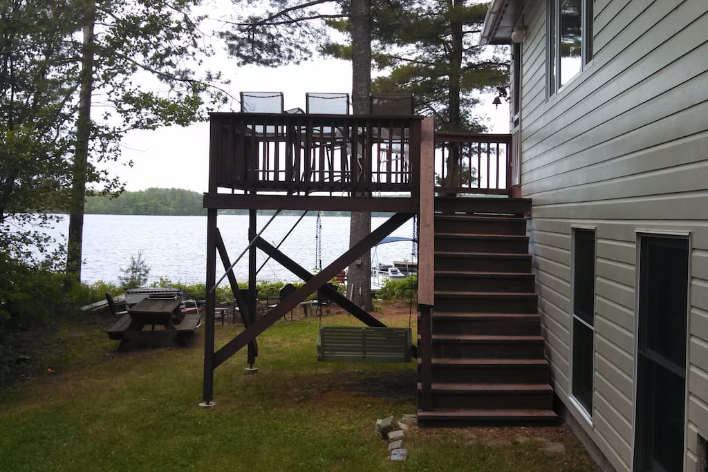 Large deck to enjoy morning light and watch kids swimming