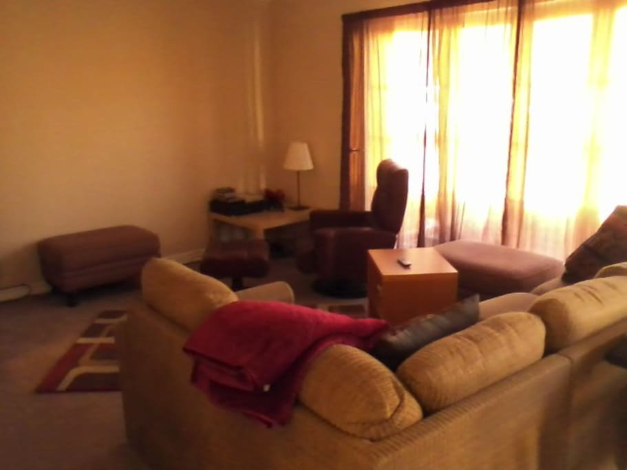 Living room with satellite TV.