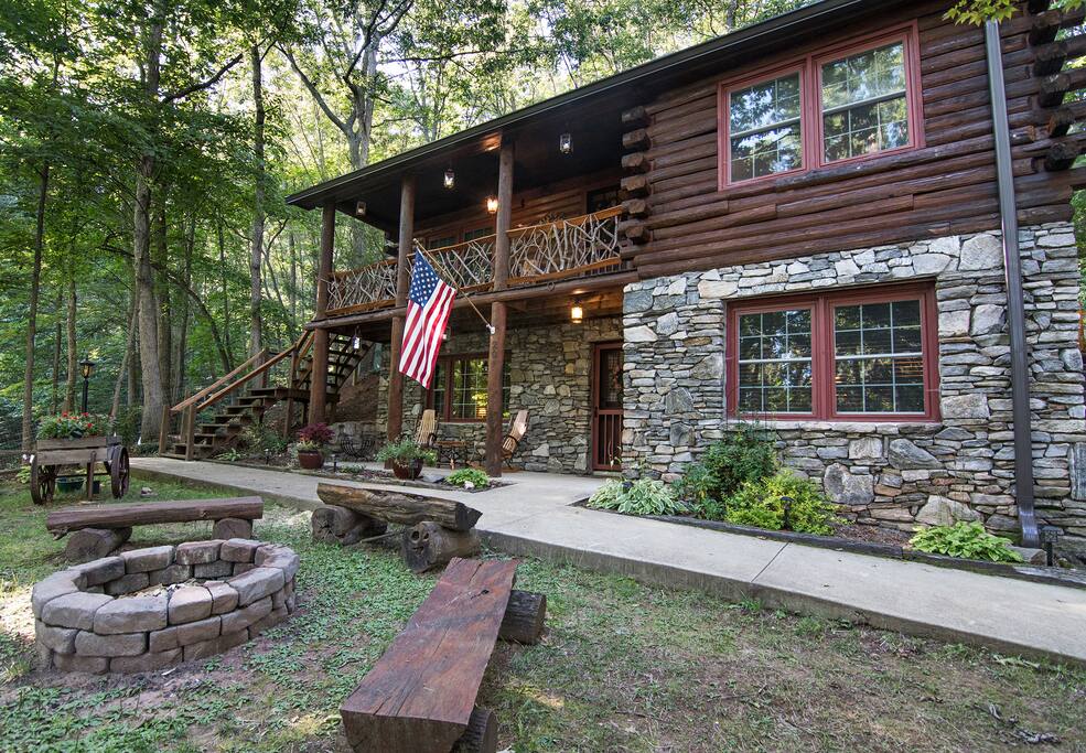 Front of Candlefire Cabin - Guest Apartment is Located on Ground-Floor Stone Level