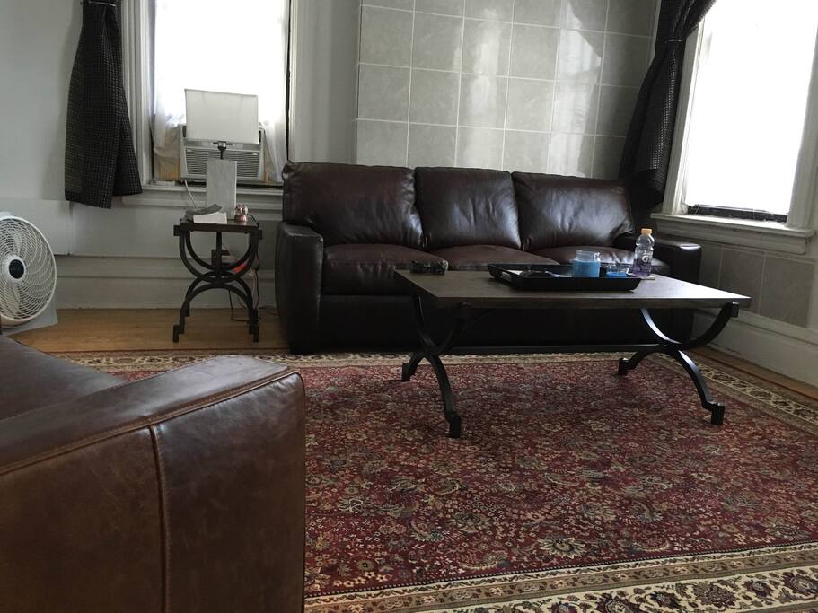 Fully furnished living room with great natural light.