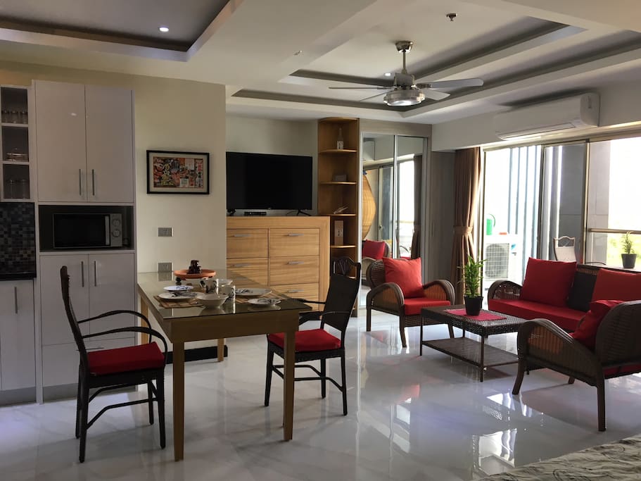 living area w/ 50" smart TV