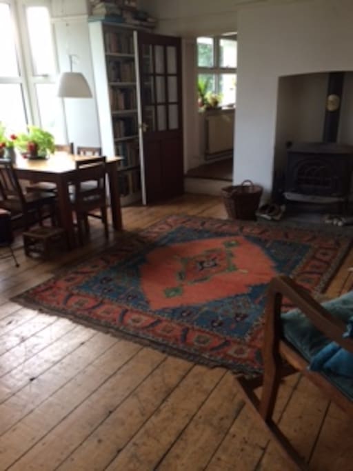 Wood-burning stove in sitting room