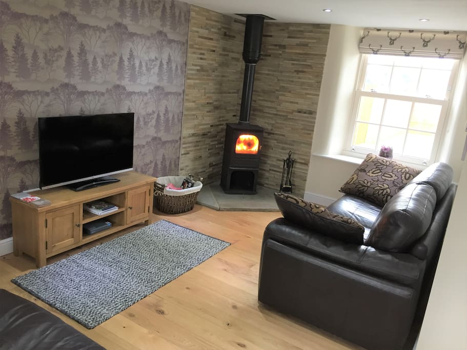 Cosy lounge area with log burner