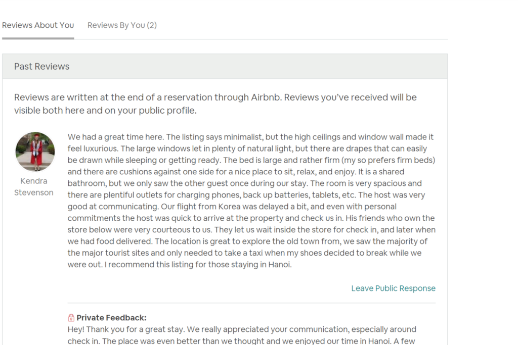 Our recent guest's review
