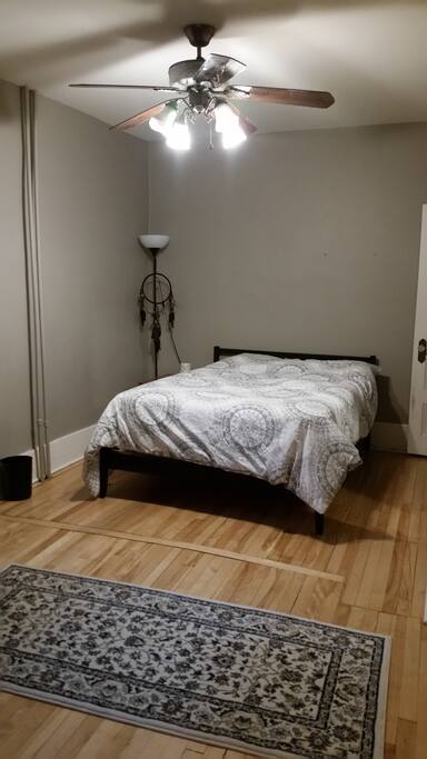 the bed and bedroom.