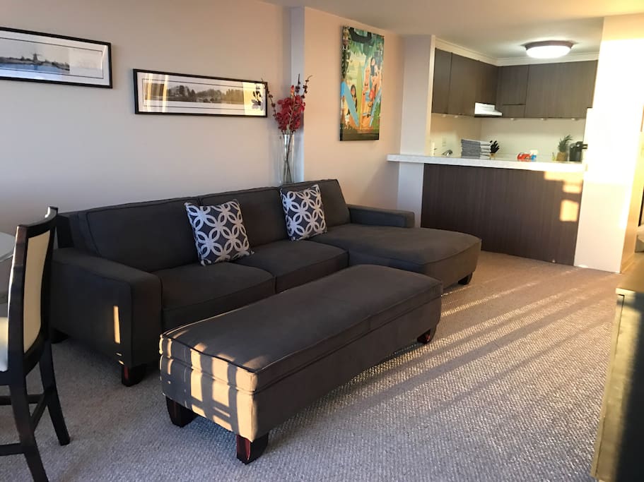 Large couch with ottoman.