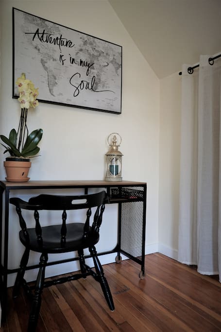 Work in your room using our free high-speed wireless internet. We also provide a small closet with hangars.