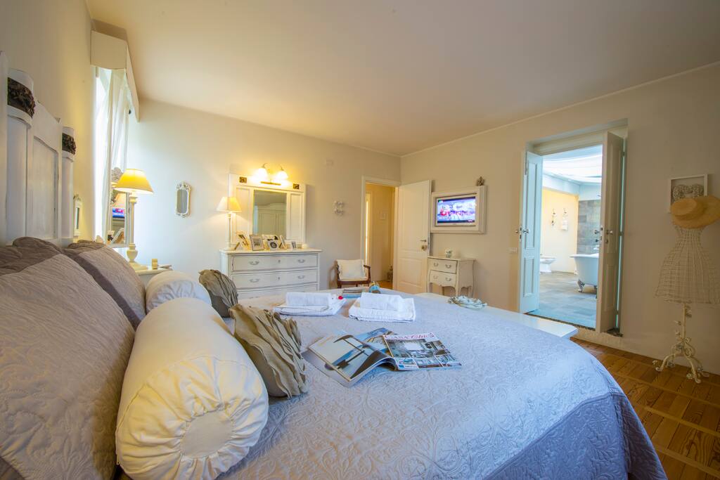 View of the private bathroom from the bed