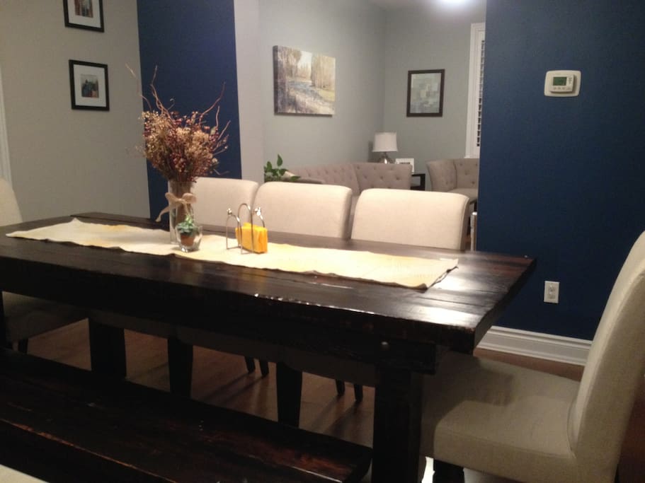 Dining Room harvest table comfortably seats 8