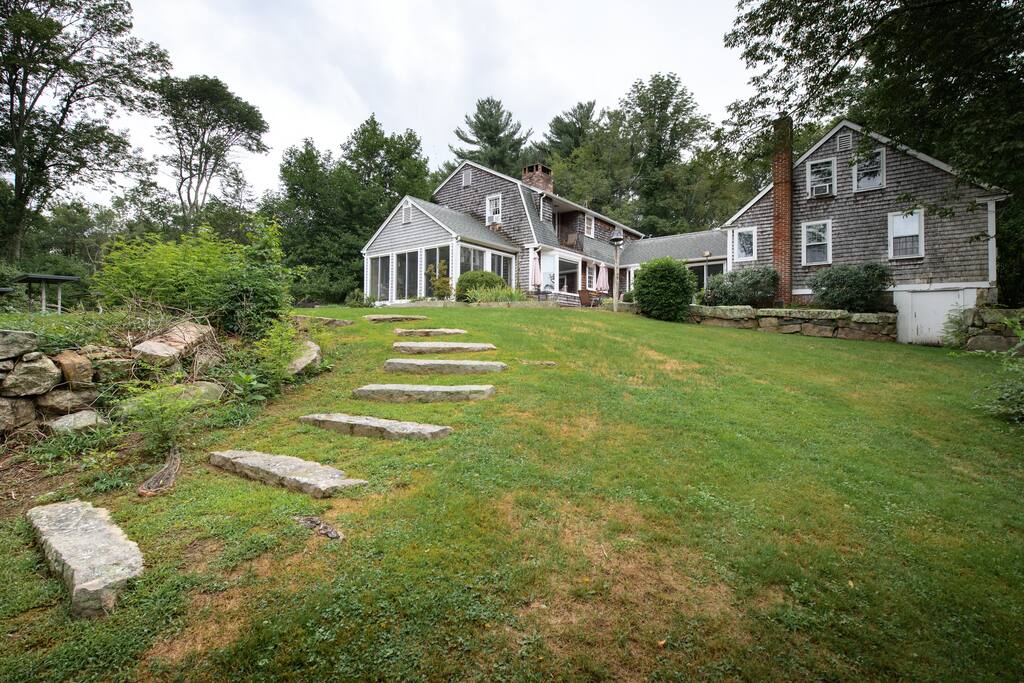 Steps leading down to the pond
