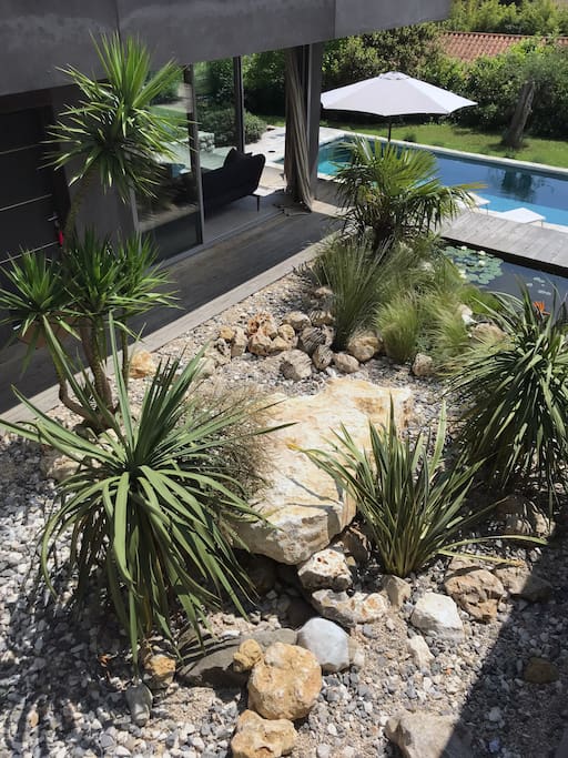 Jardin sec entre le loft et la maison