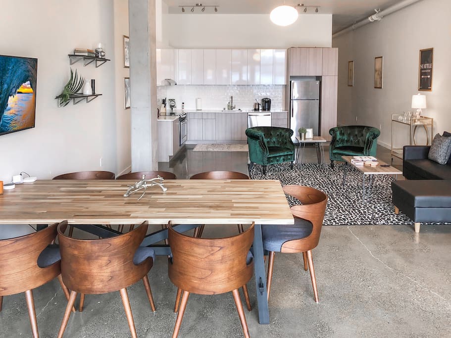 This set up makes the space great for team meetings and hosting a dinner party while you stay at the unit! The table sits 8.