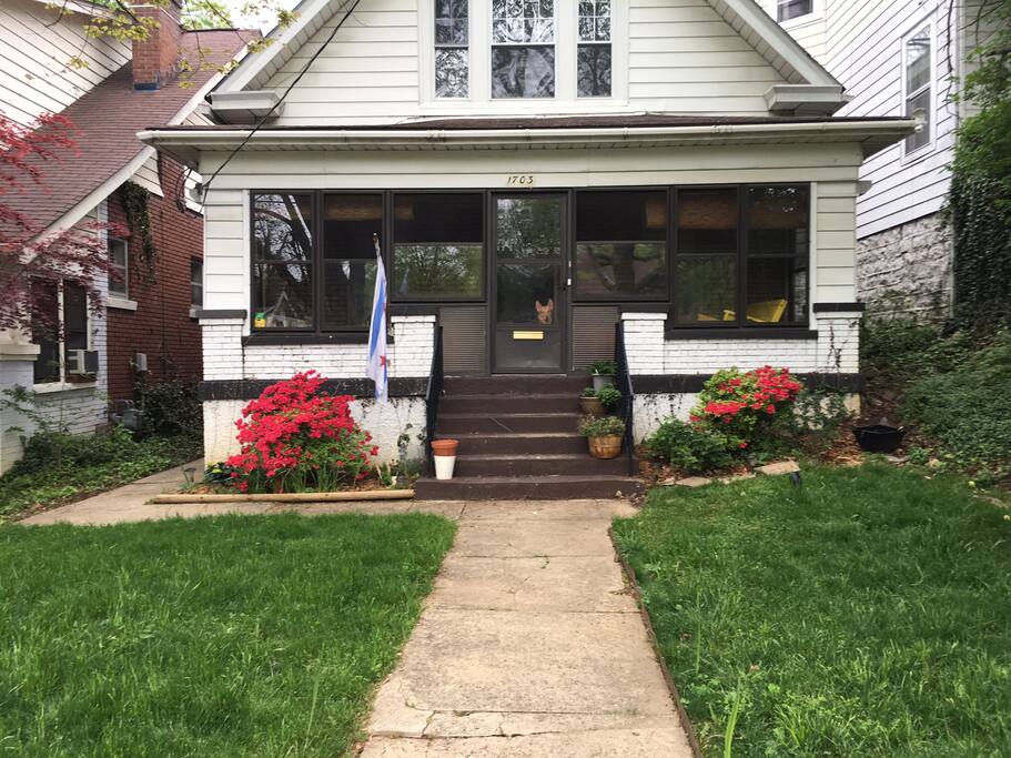 The front of the house. Motion detector lights are also located down both sides and multiple motion detector lights are in the fenced in backyard.