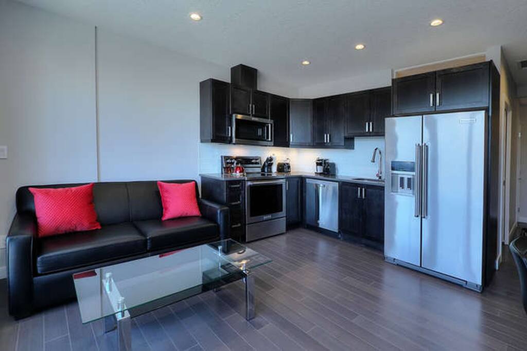 Top of the line appliances and leather couch