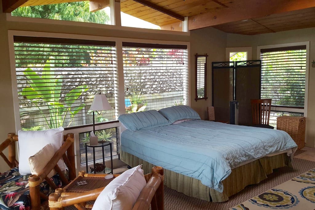 King bed, vaulted ceilings, tropical views!