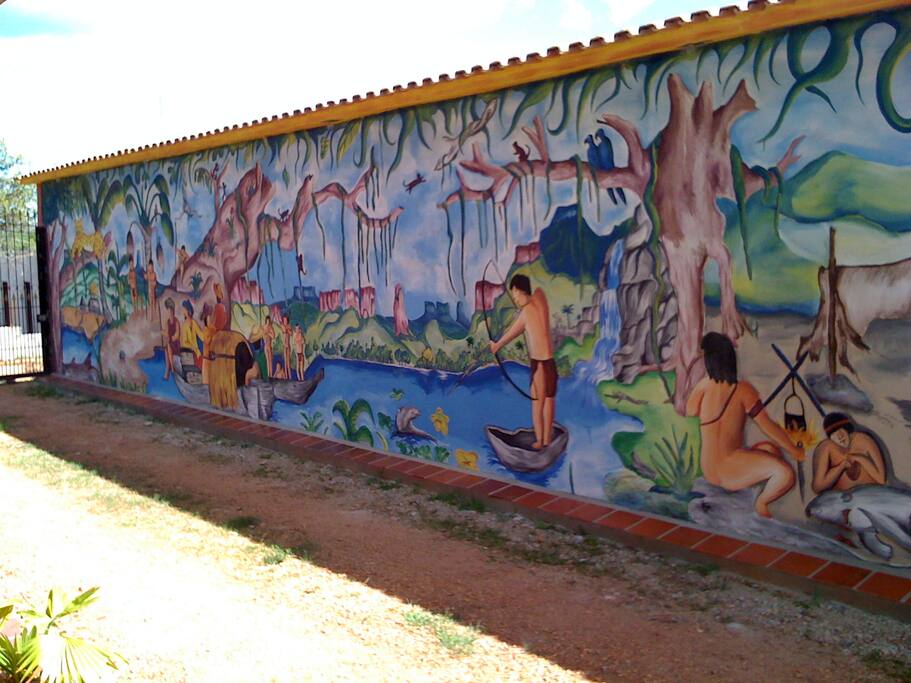 The entrance with a creative painting.