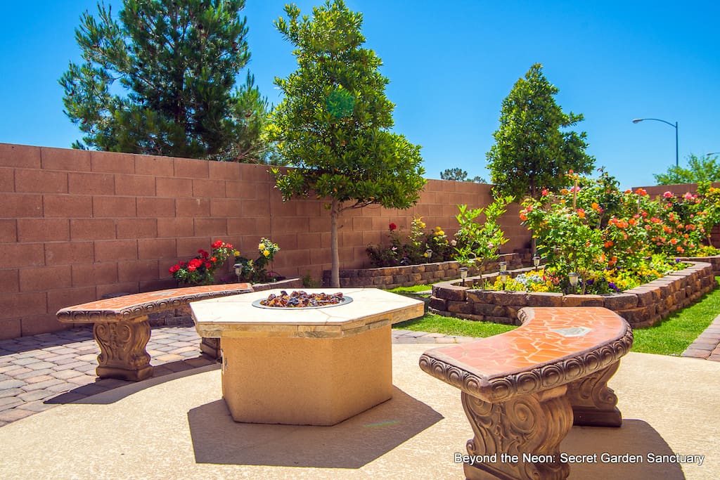 Secret Garden: Fire Pit with garden view