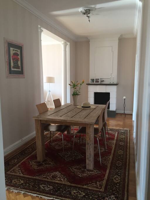 Dining room with fireplace