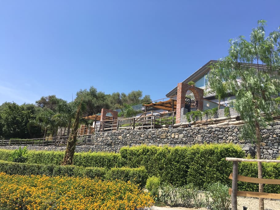 Looking to Villa and the garden terraces