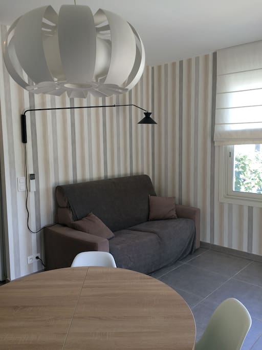 Salon avec canapé/lit