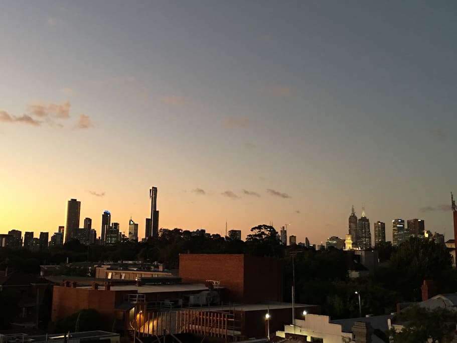Actual view. Enjoy a glass of vino on the balcony while watching the sunset over the Melbourne skyline.
