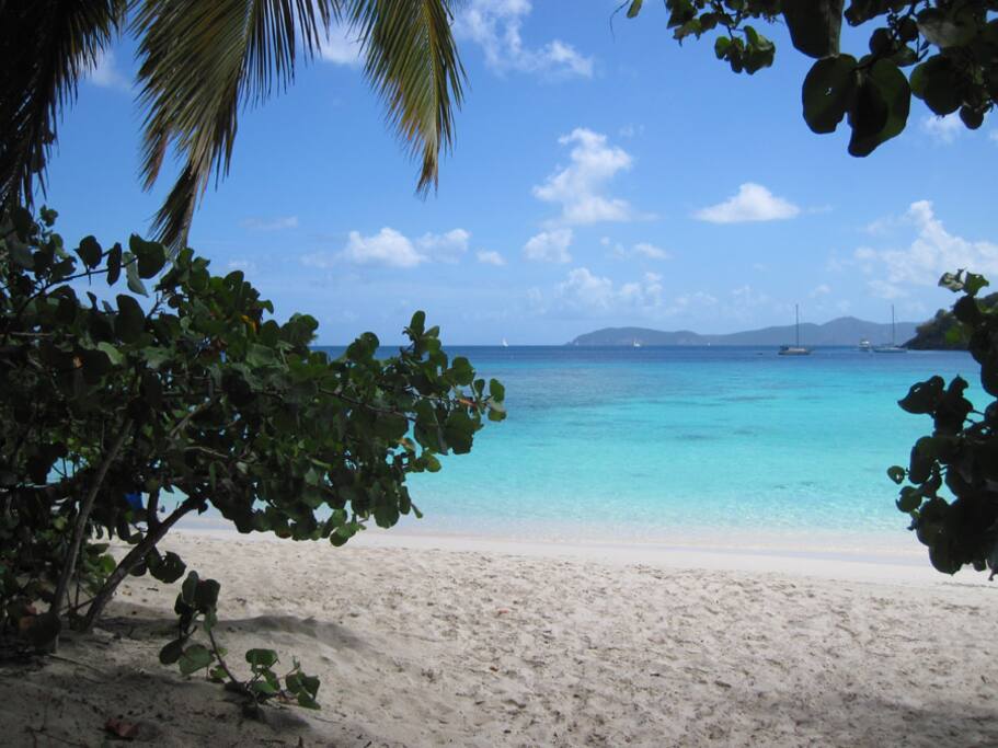 We walk to the beach at Peter Bay in 7 minutes but take our time back in 20 minutes uphill.