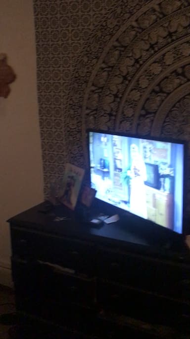 You can use my TV, it doesn't have cable but it has a built in Chromecast so you can stream whatever to it from your phone ! I'll give you my wifi password as well.